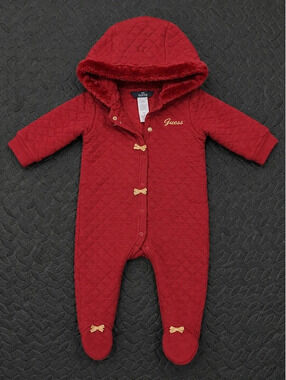 Guess Baby Red Quilted Hooded Bunting Snowsuit 6-12M